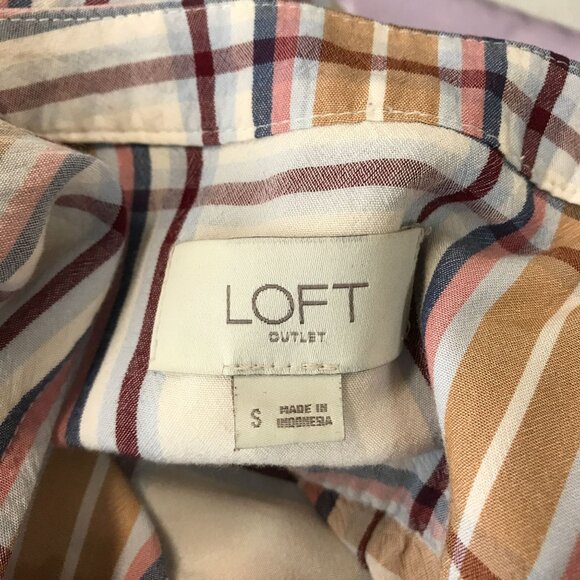Loft Womens Brown Multi Plaid Notched Neck 3/4 Sleeve Blouse Size S - Picture 6 of 7